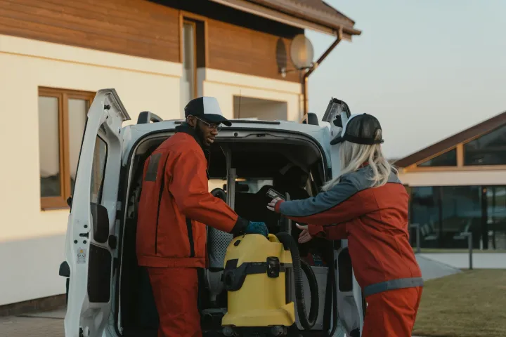 Two-person crew at the van